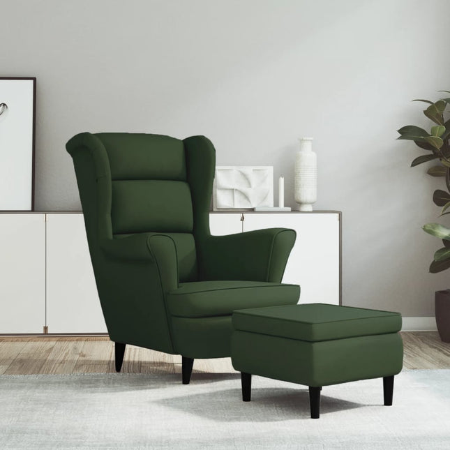 Fauteuil met voetenbank fluweel donkergroen