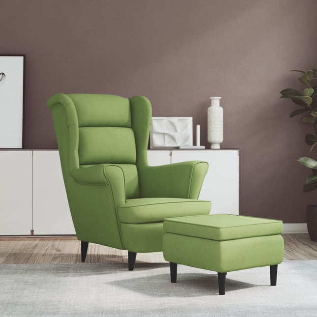 Fauteuil Met Voetenbank Fluweel Lichtgroen 1 Met voetensteun