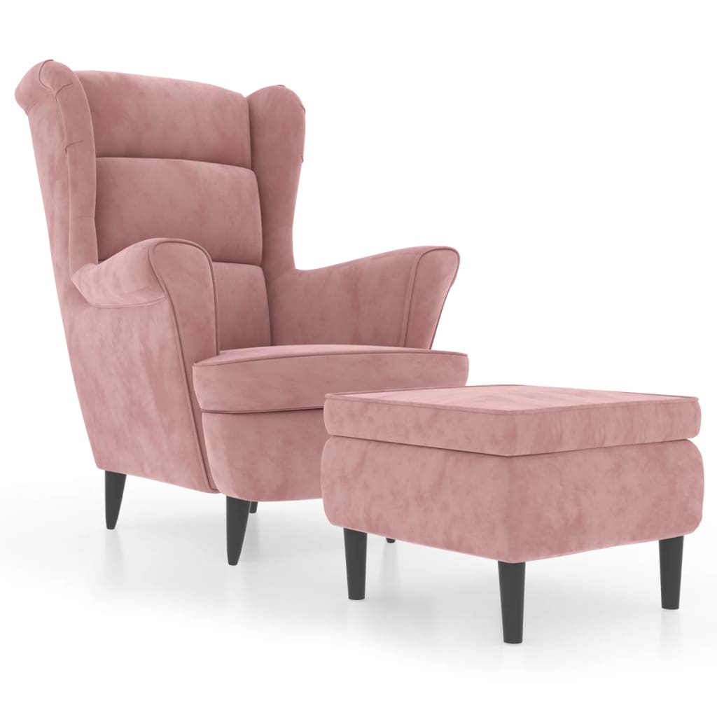 Fauteuil met voetenbank fluweel roze