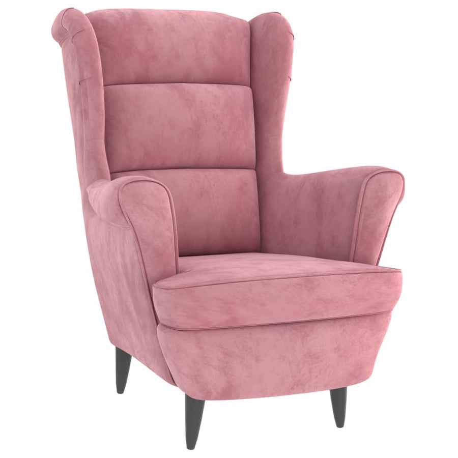 Fauteuil met voetenbank fluweel roze