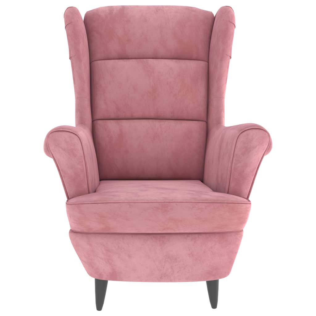 Fauteuil met voetenbank fluweel roze
