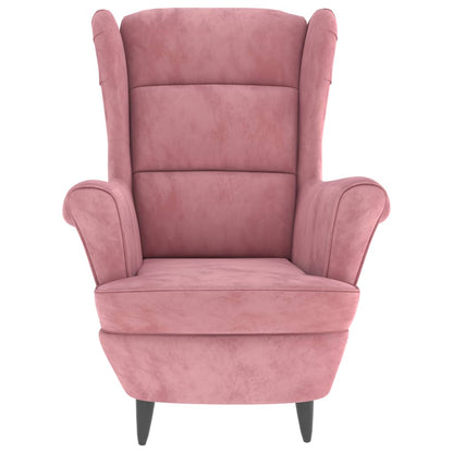 Fauteuil met voetenbank fluweel roze