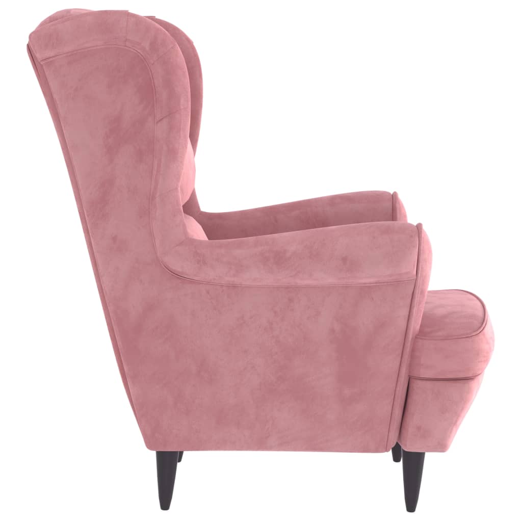 Fauteuil met voetenbank fluweel roze