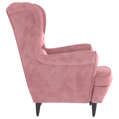 Fauteuil met voetenbank fluweel roze