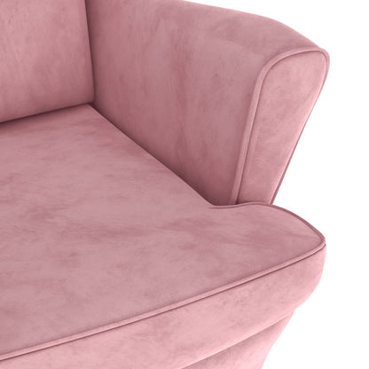 Fauteuil met voetenbank fluweel roze