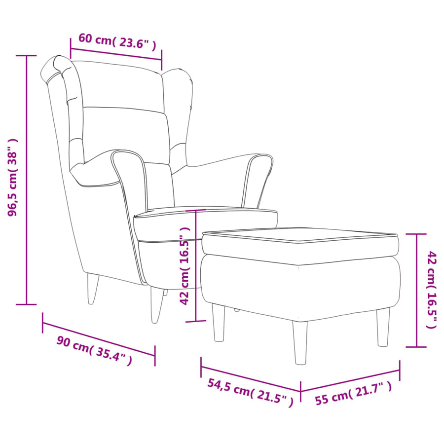 Fauteuil met voetenbank fluweel roze