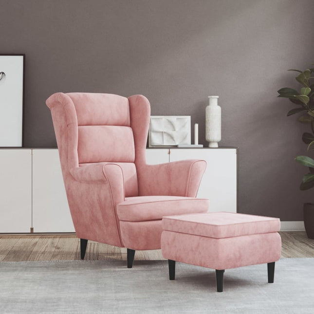 Fauteuil met voetenbank fluweel roze