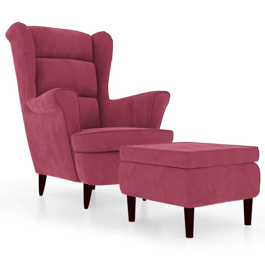 Fauteuil Met Voetenbank Fluweel Wijnrood Met voetensteun
