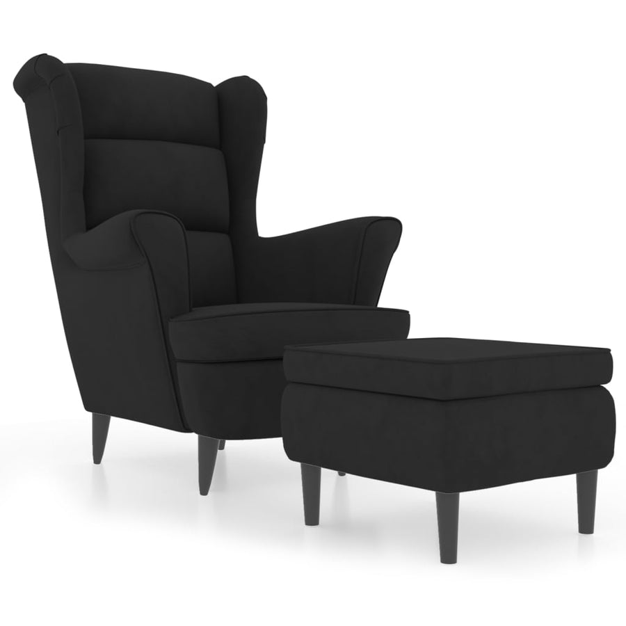 Fauteuil Met Voetenbank Fluweel Zwart Met voetensteun