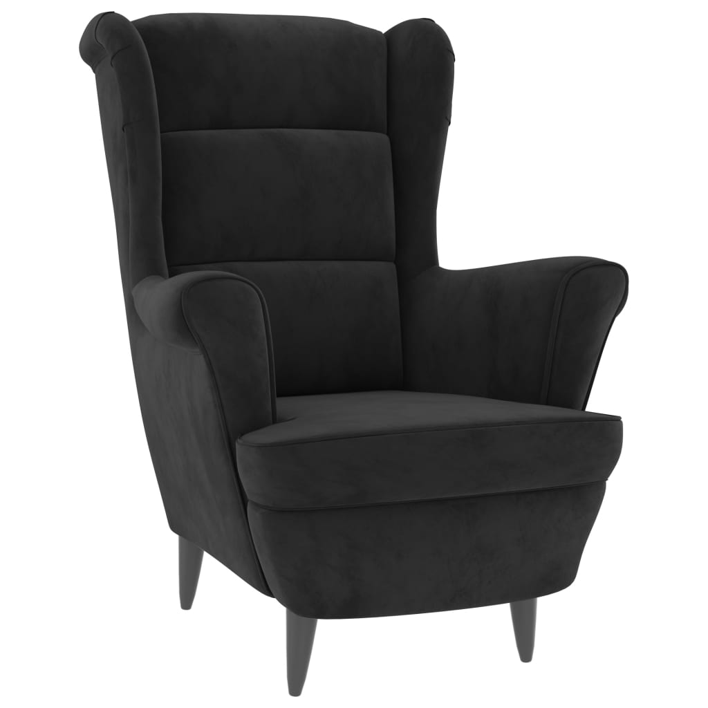Fauteuil Met Voetenbank Fluweel Zwart Met voetensteun