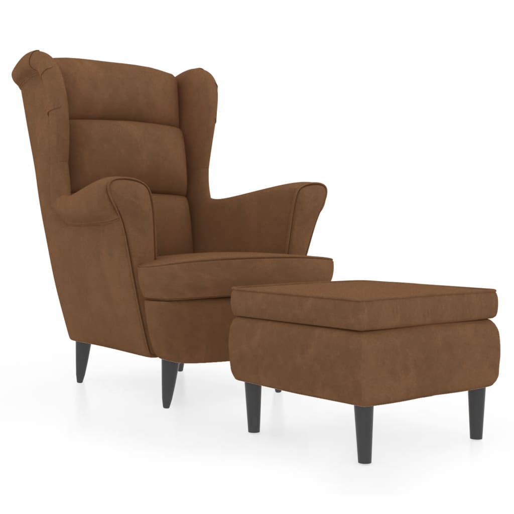 Fauteuil Met Voetenbank Fluweel Bruin Met voetensteun