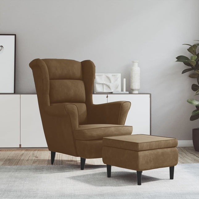 Fauteuil Met Voetenbank Fluweel Bruin Met voetensteun