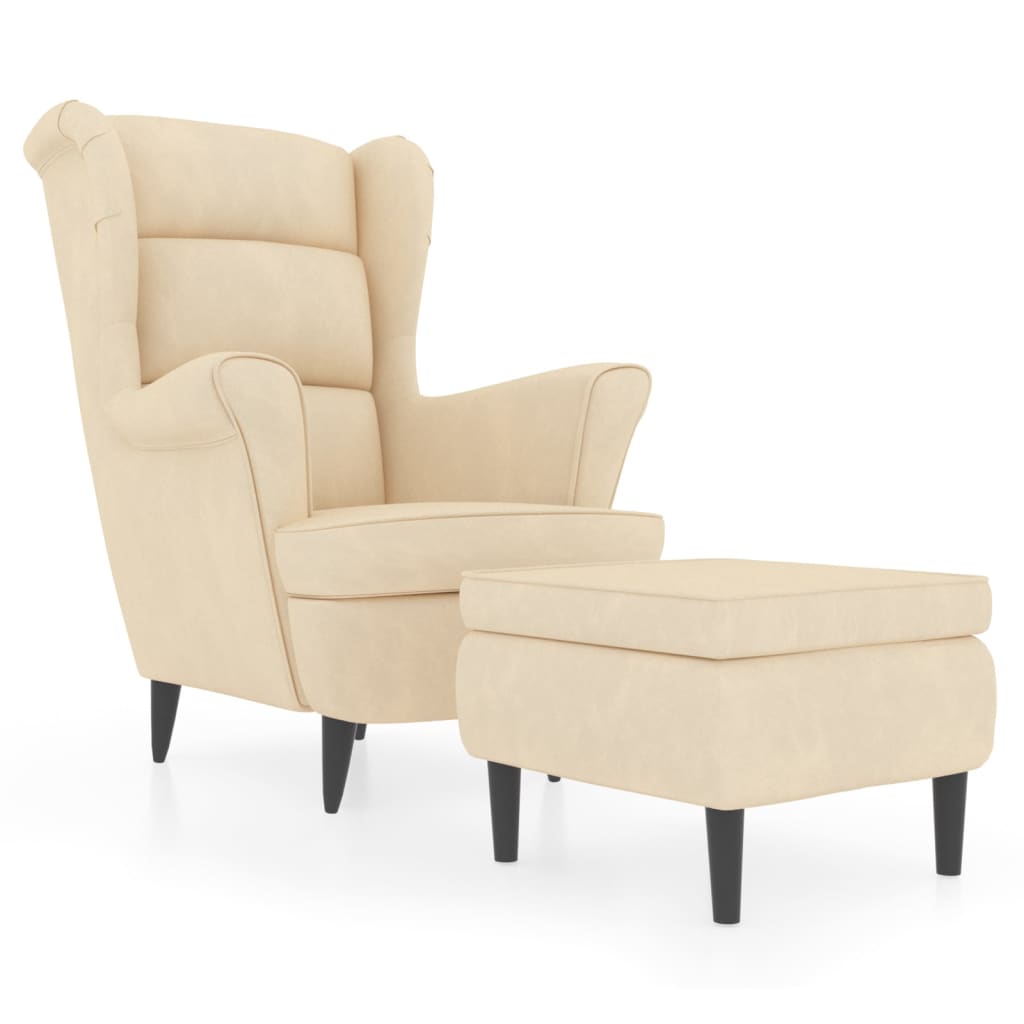 Fauteuil Met Voetenbank Fluweel Kleurig Crème Met voetensteun
