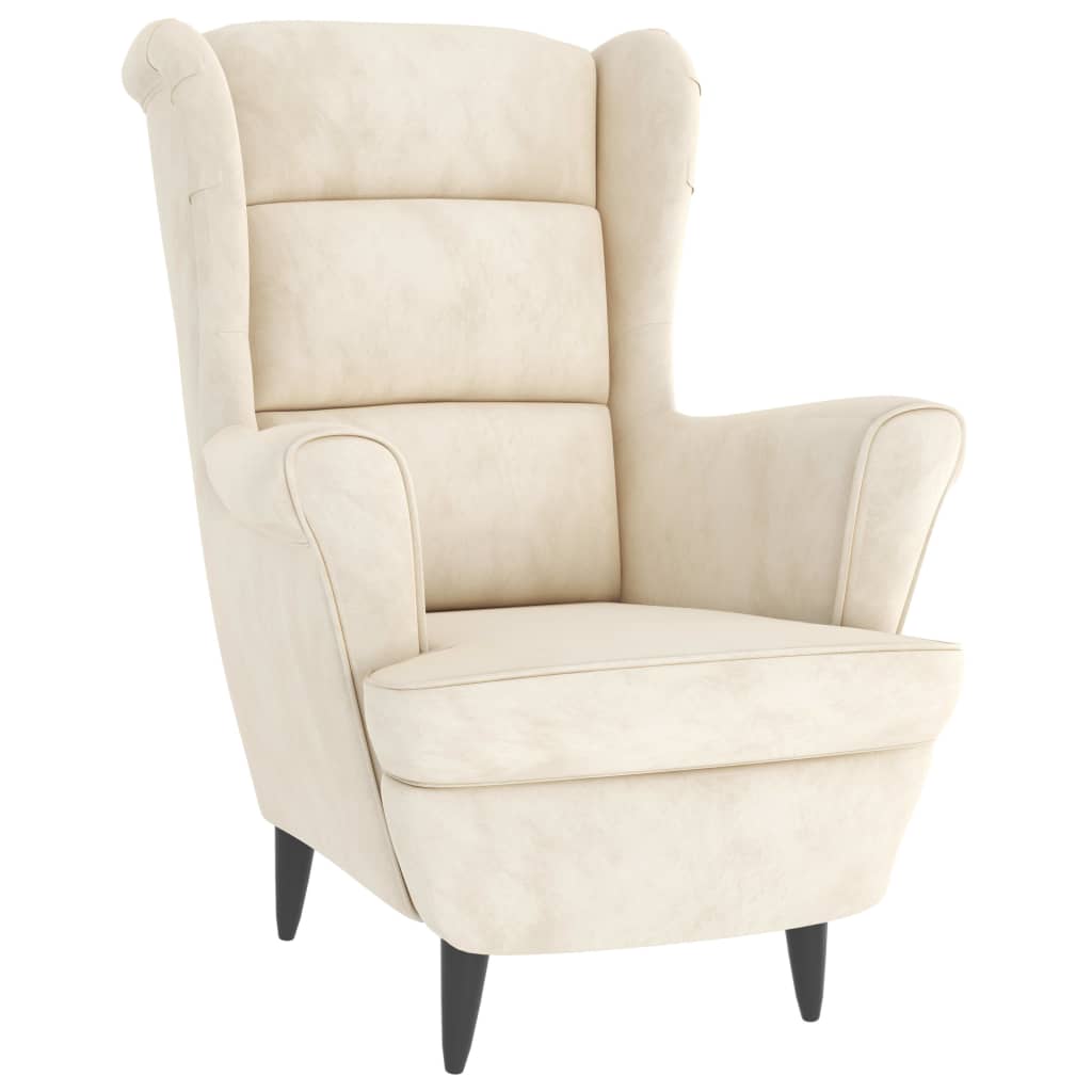 Fauteuil Met Voetenbank Fluweel Kleurig Crème Met voetensteun