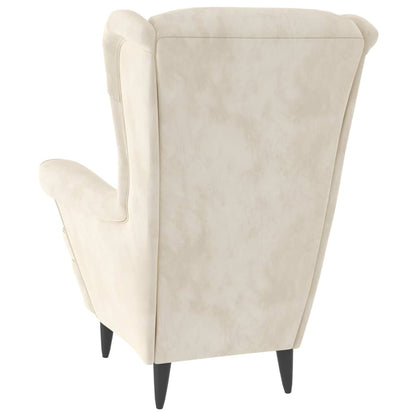 Fauteuil Met Voetenbank Fluweel Kleurig Crème Met voetensteun