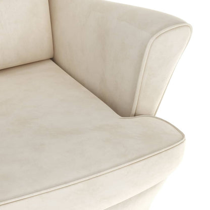 Fauteuil Met Voetenbank Fluweel Kleurig Crème Met voetensteun