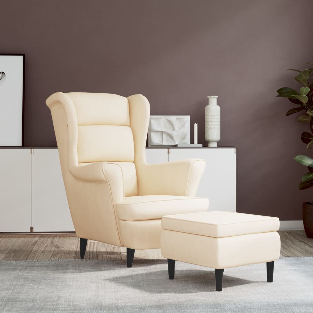 Fauteuil Met Voetenbank Fluweel Kleurig Crème Met voetensteun