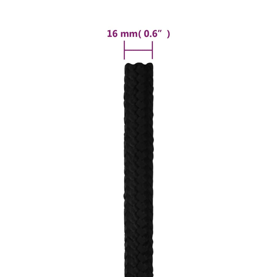 Werktouw 16 mm 25 m polyester zwart 16 mm 25 m
