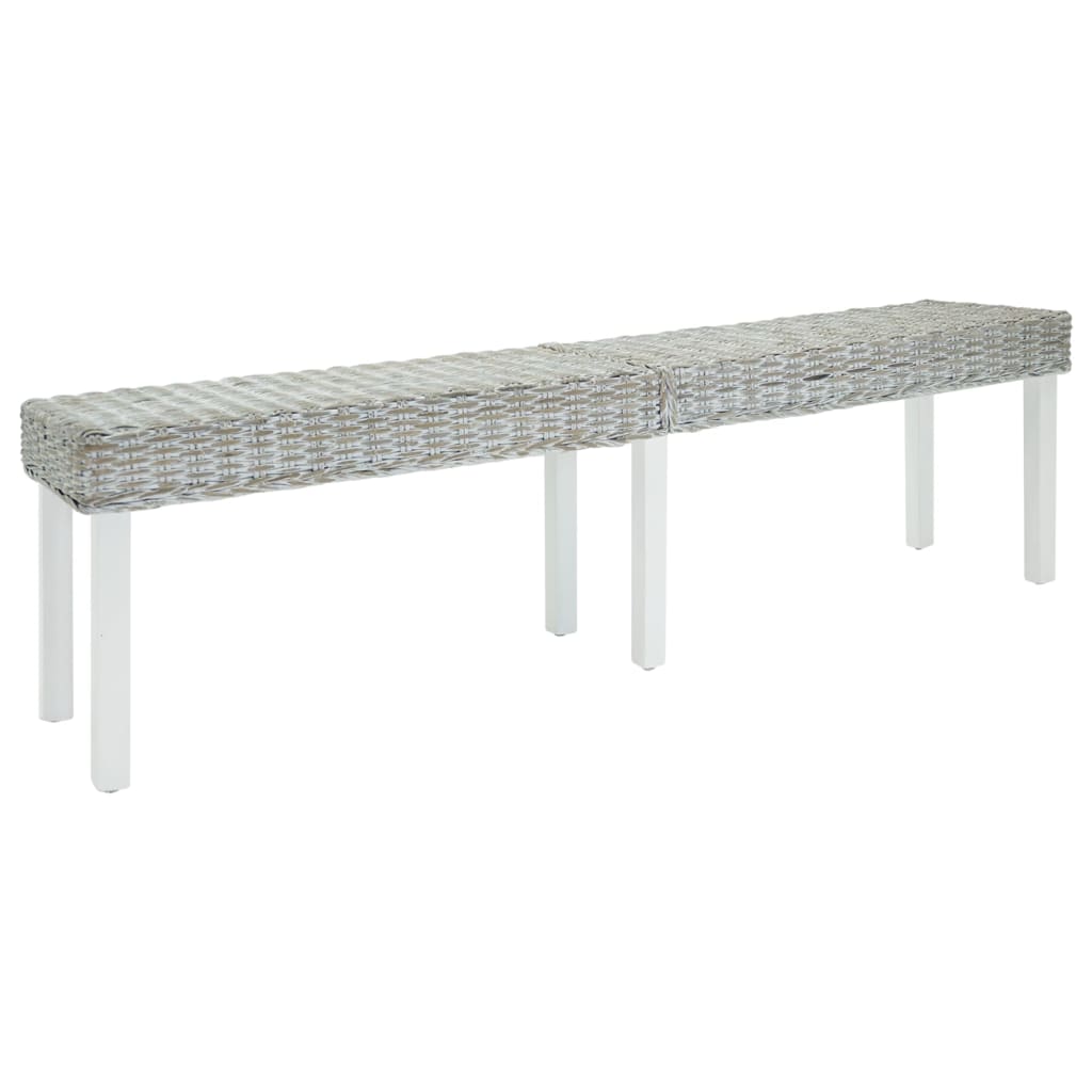 Bankje 160x35x45 cm natuurlijk kubu rattan en mahoniehout wit