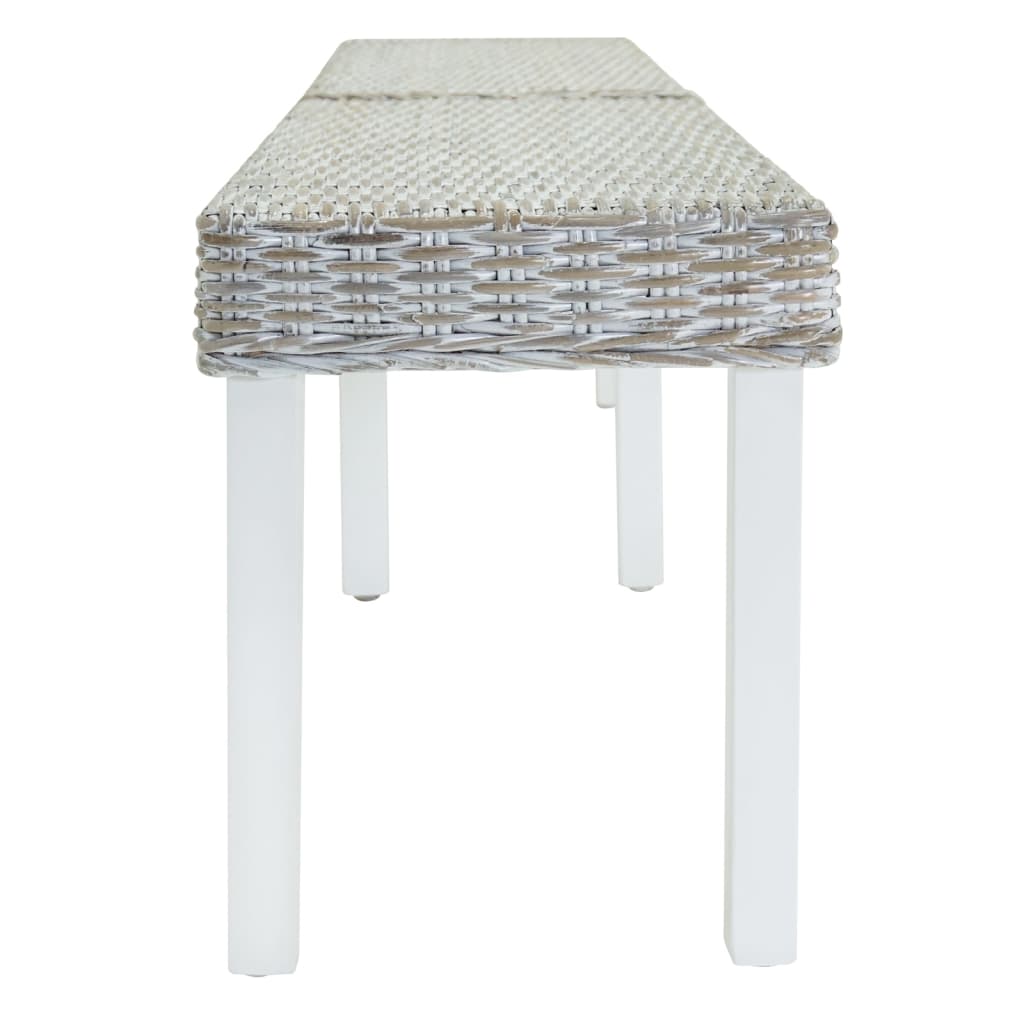 Bankje 160x35x45 cm natuurlijk kubu rattan en mahoniehout wit