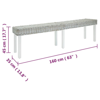 Bankje 160x35x45 cm natuurlijk kubu rattan en mahoniehout wit