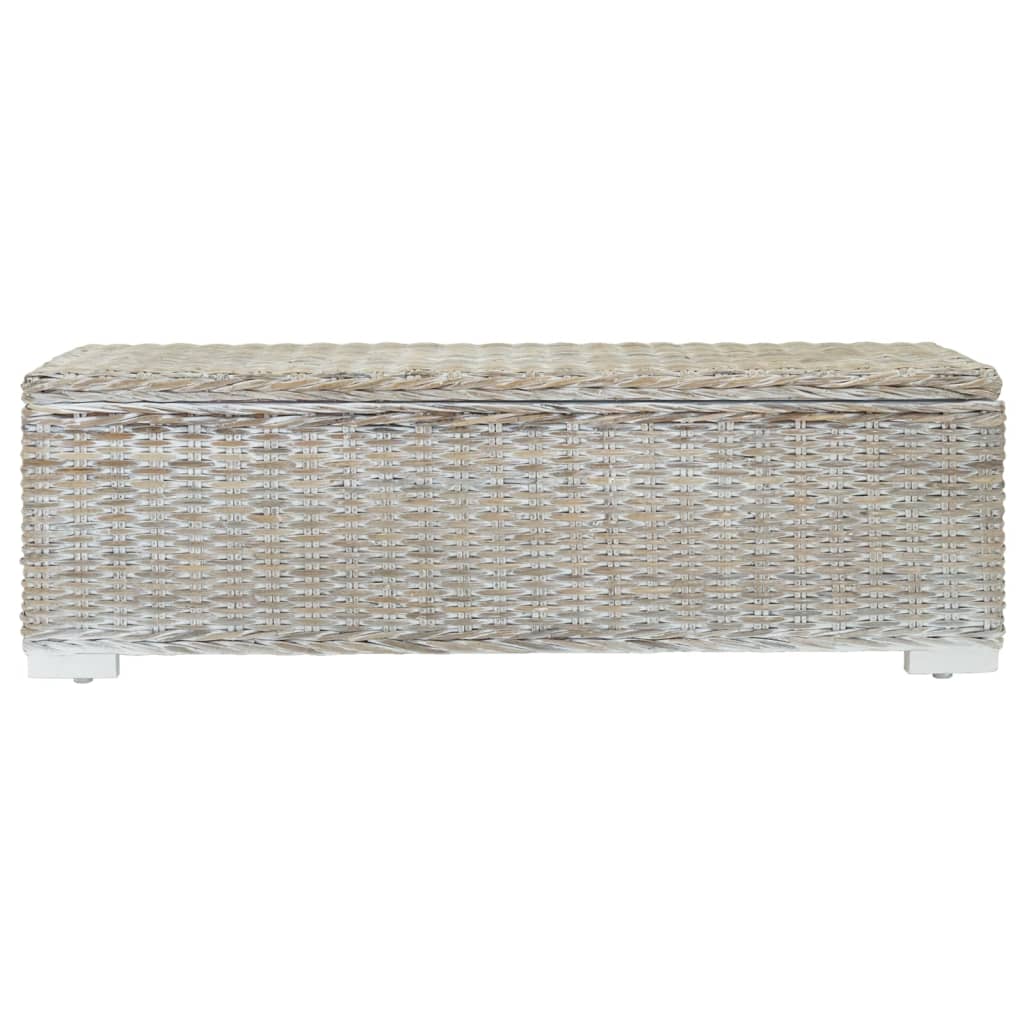 Opbergbox 110 cm natuurlijk kubu rattan & massief mahoniehout wit