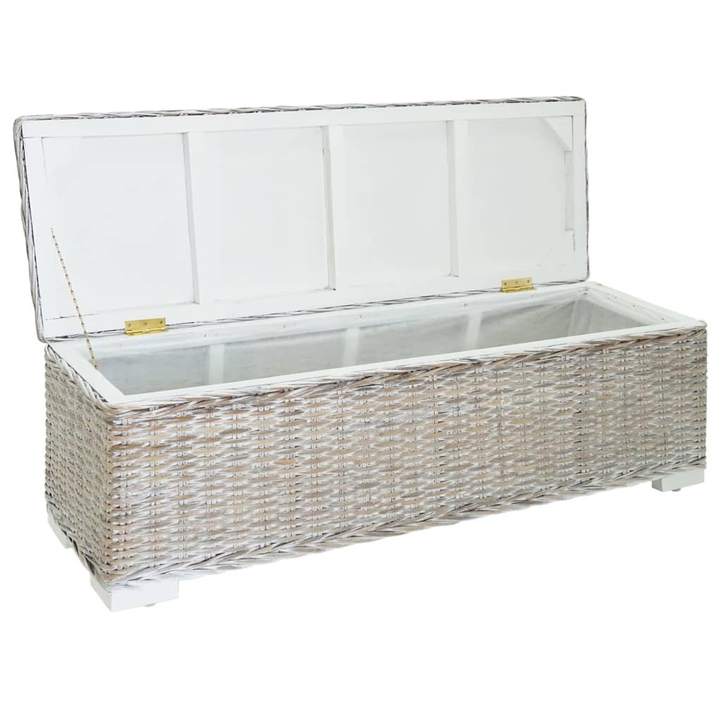 Opbergbox 110 cm natuurlijk kubu rattan & massief mahoniehout wit