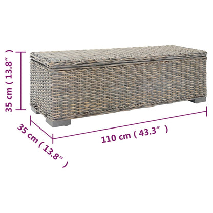 Opbergbox 110 cm natuurlijk kubu rattan en mahoniehout grijs