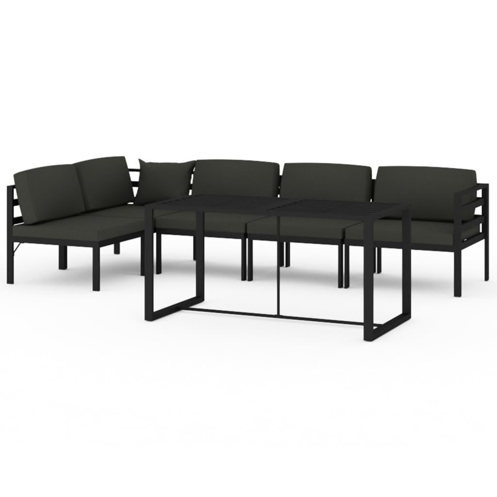 6-Delige Loungeset Met Kussens Aluminium Antracietkleurig 2x hoek + 3x midden + Tafel
