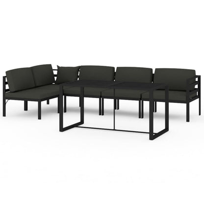 6-Delige Loungeset Met Kussens Aluminium Antracietkleurig 2x hoek + 3x midden + Tafel