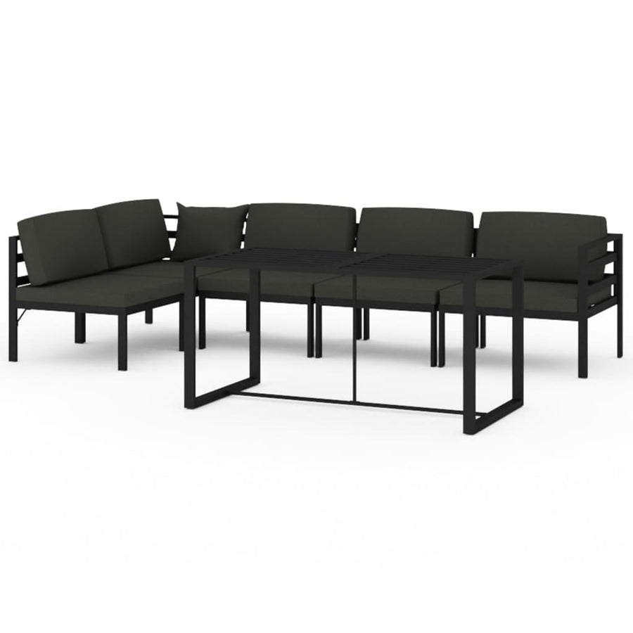 6-Delige Loungeset Met Kussens Aluminium Antracietkleurig 2x hoek + 3x midden + Tafel