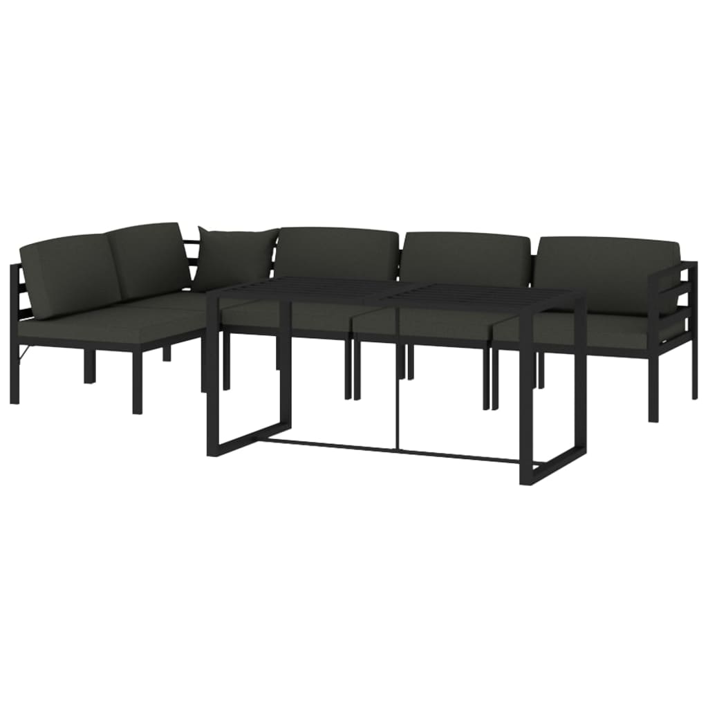 6-Delige Loungeset Met Kussens Aluminium Antracietkleurig 2x hoek + 3x midden + Tafel