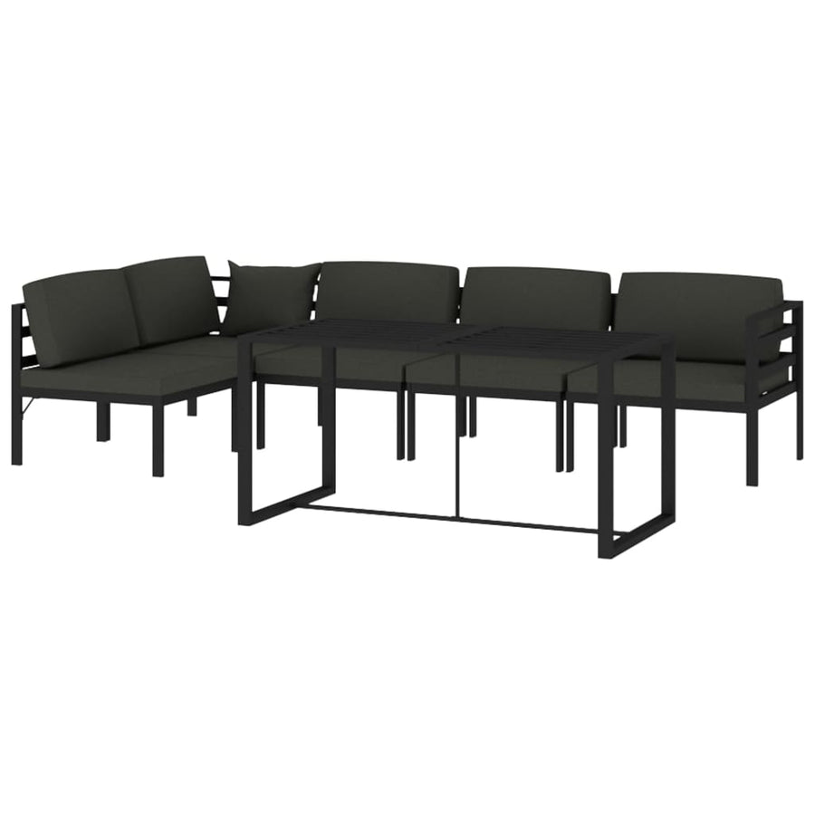 6-Delige Loungeset Met Kussens Aluminium Antracietkleurig 2x hoek + 3x midden + Tafel