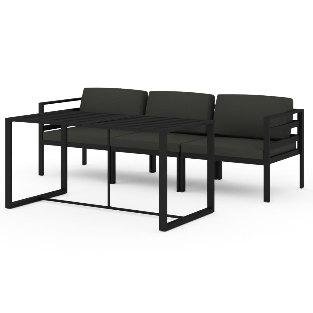 4-Delige Loungeset Met Kussens Aluminium Antracietkleurig 2x hoek + midden + Tafel