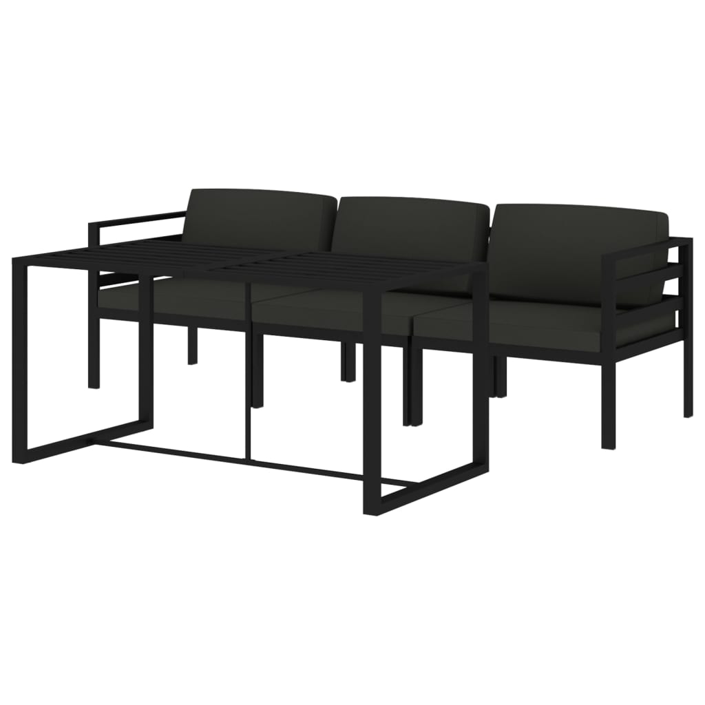 4-Delige Loungeset Met Kussens Aluminium Antracietkleurig 2x hoek + midden + Tafel