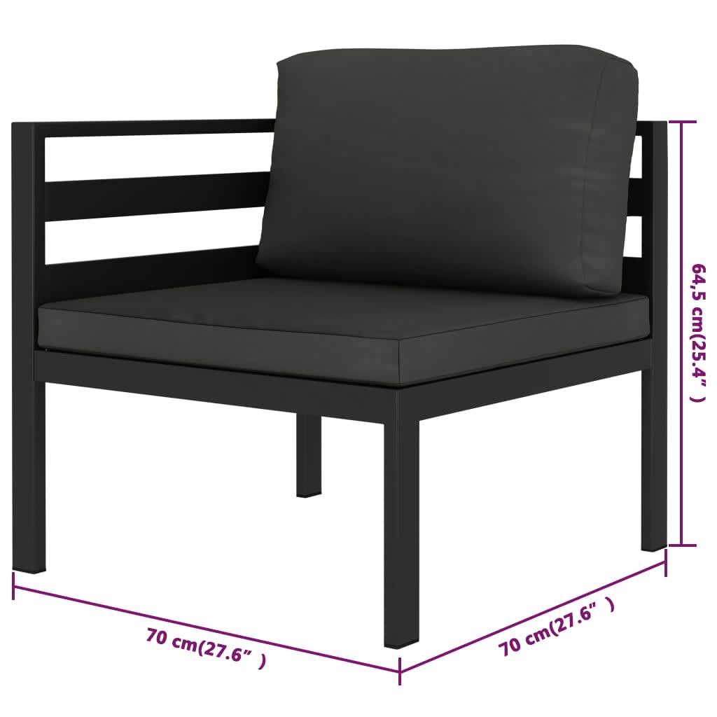 4-Delige Loungeset Met Kussens Aluminium Antracietkleurig 2x hoek + midden + Tafel