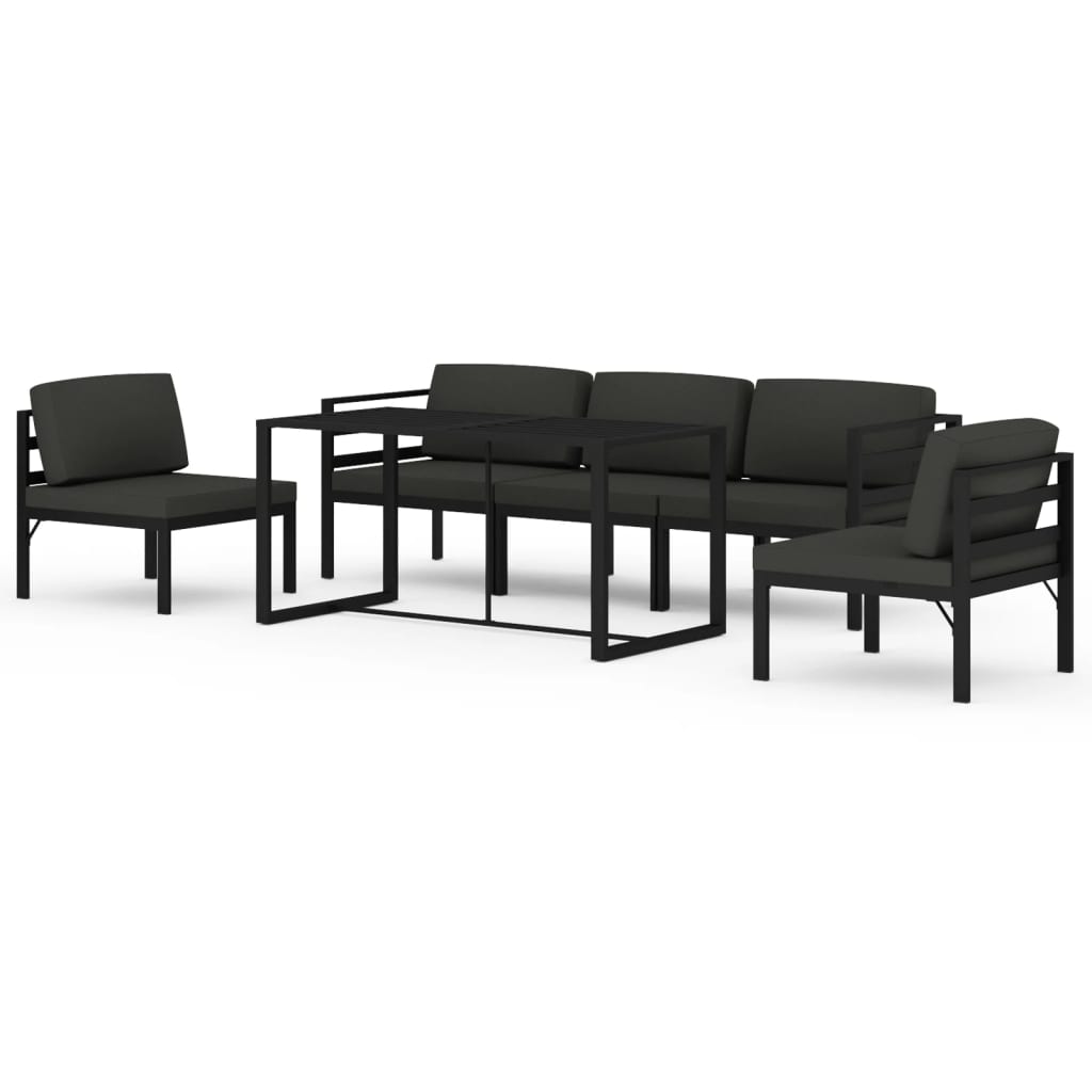 6-Delige Loungeset Met Kussens Aluminium Antracietkleurig 3x midden + 2x hoek + Tafel