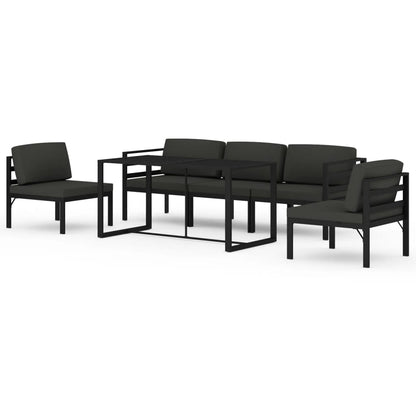 6-Delige Loungeset Met Kussens Aluminium Antracietkleurig 3x midden + 2x hoek + Tafel