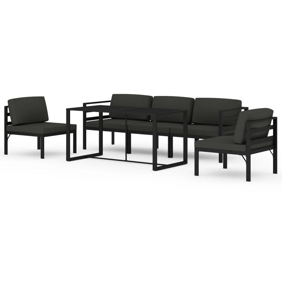 6-Delige Loungeset Met Kussens Aluminium Antracietkleurig 3x midden + 2x hoek + Tafel