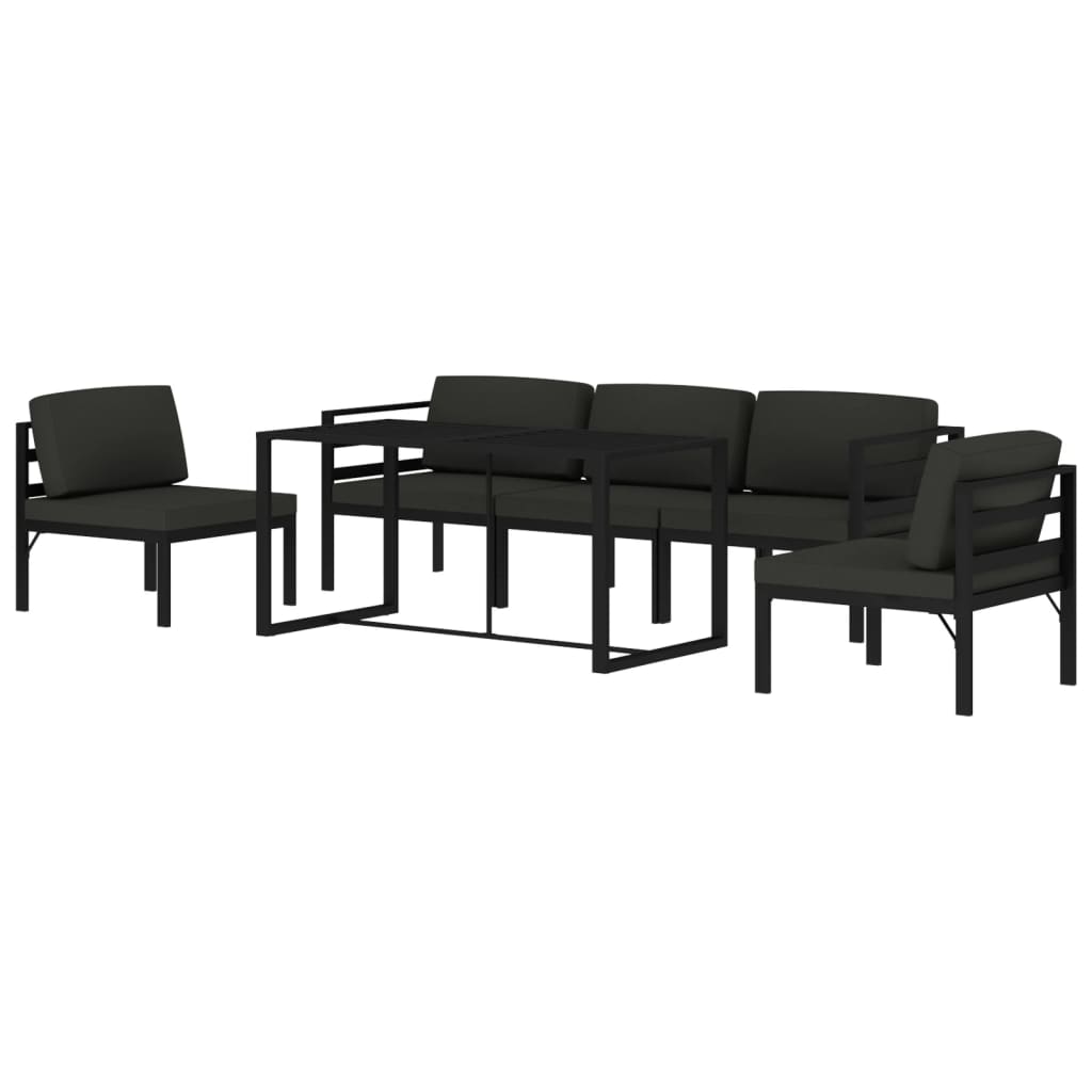 6-Delige Loungeset Met Kussens Aluminium Antracietkleurig 3x midden + 2x hoek + Tafel