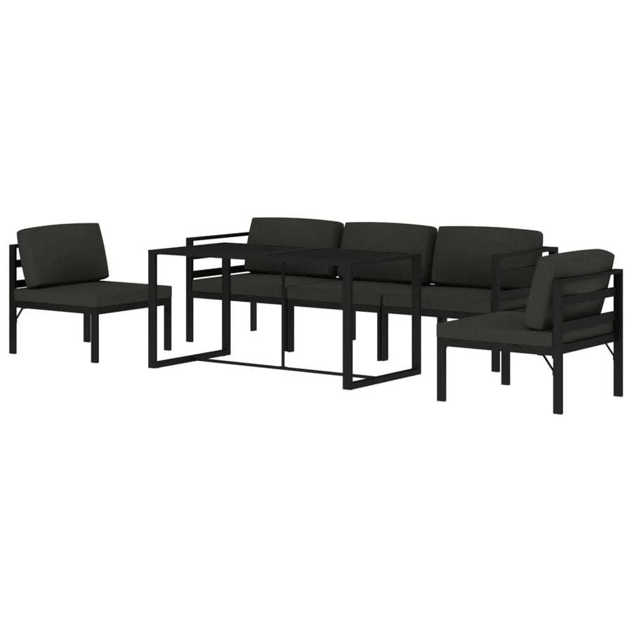 6-Delige Loungeset Met Kussens Aluminium Antracietkleurig 3x midden + 2x hoek + Tafel
