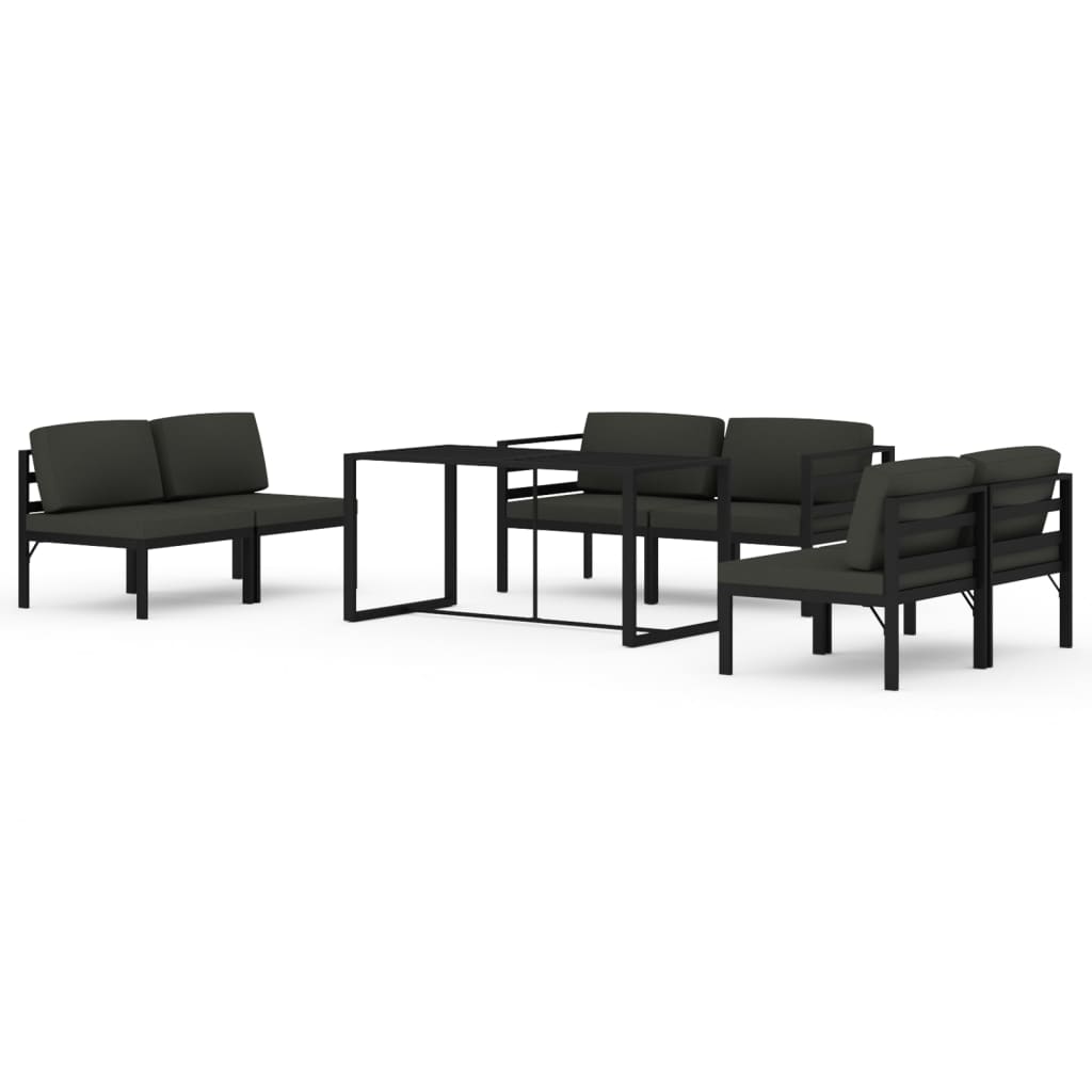 7-Delige Loungeset Met Kussens Aluminium Antracietkleurig 4x midden + 2x hoek + Tafel