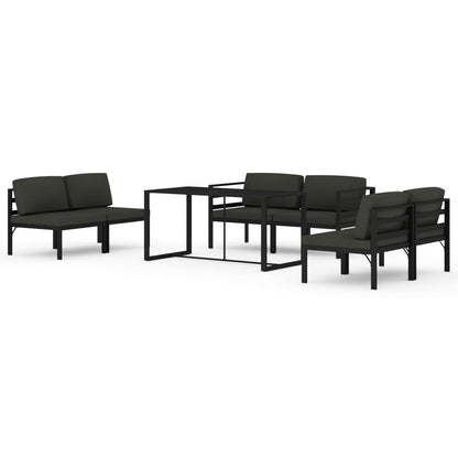 7-Delige Loungeset Met Kussens Aluminium Antracietkleurig 4x midden + 2x hoek + Tafel