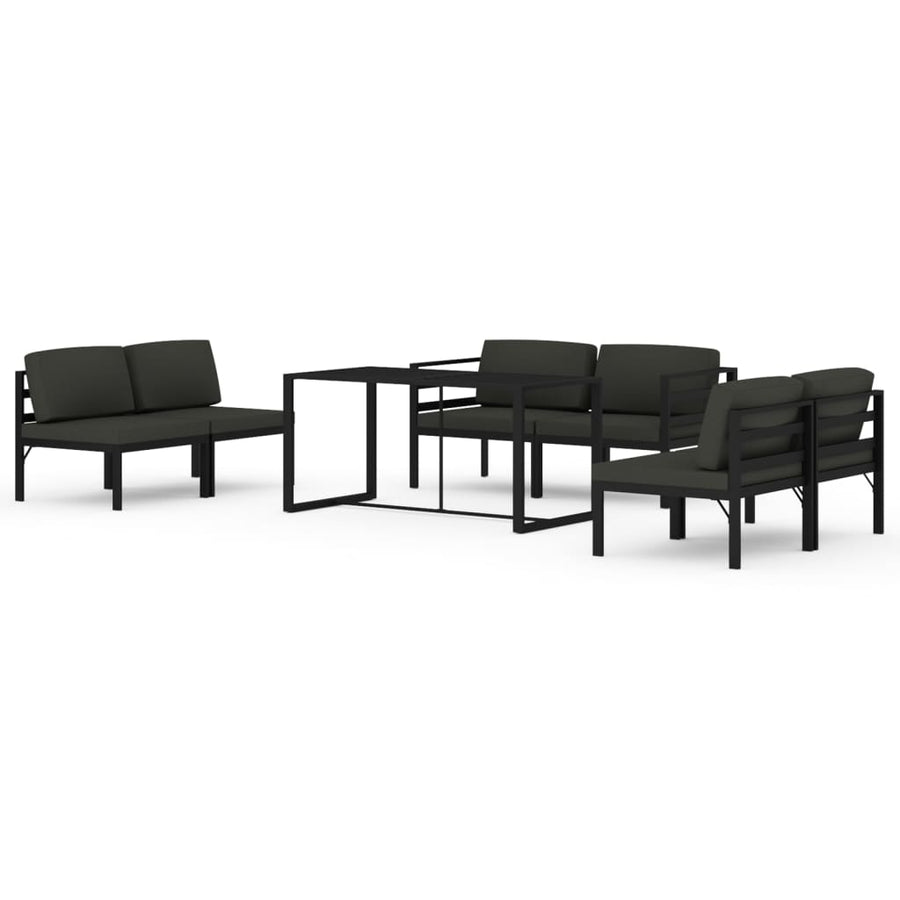 7-Delige Loungeset Met Kussens Aluminium Antracietkleurig 4x midden + 2x hoek + Tafel