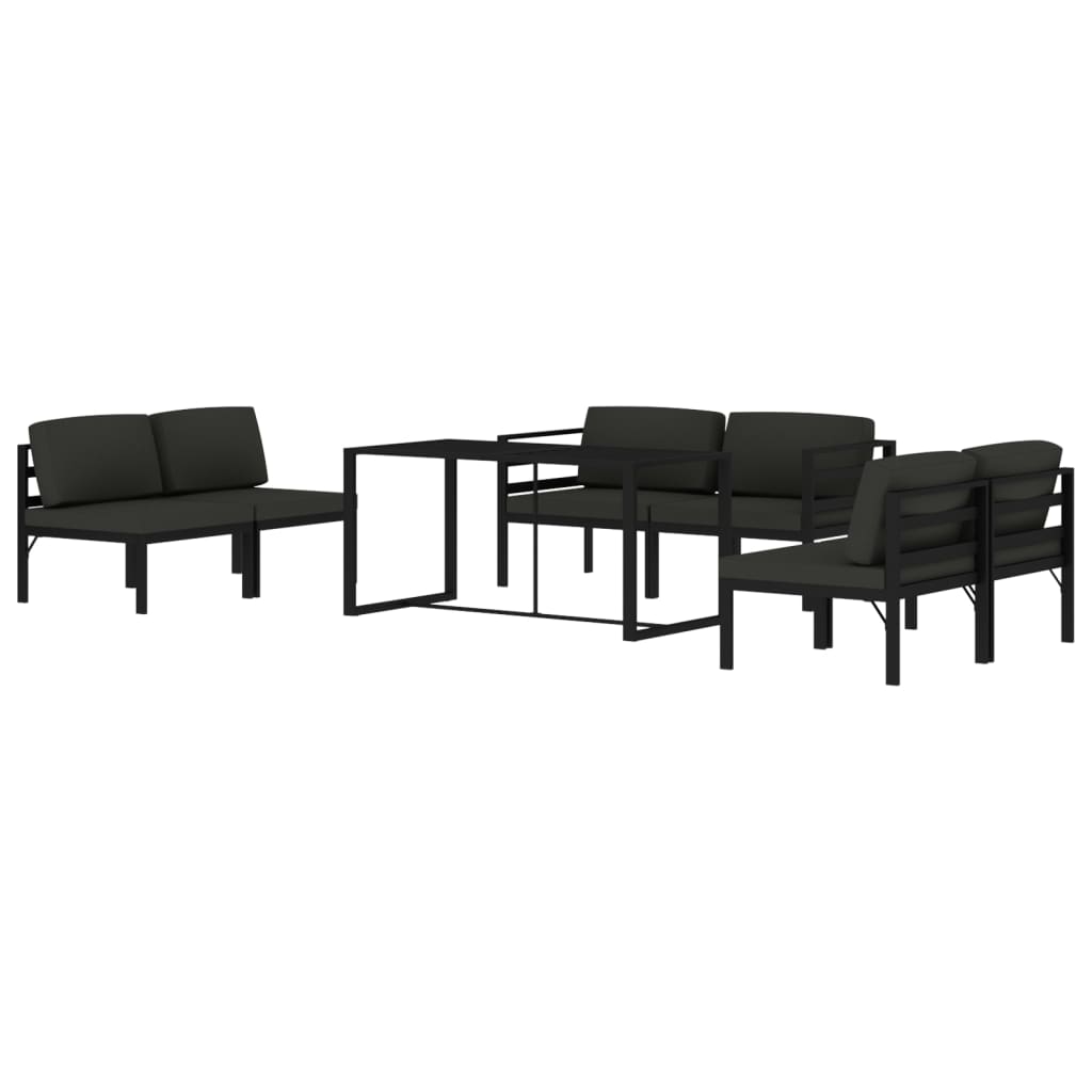 7-Delige Loungeset Met Kussens Aluminium Antracietkleurig 4x midden + 2x hoek + Tafel