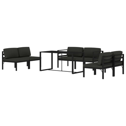7-Delige Loungeset Met Kussens Aluminium Antracietkleurig 4x midden + 2x hoek + Tafel
