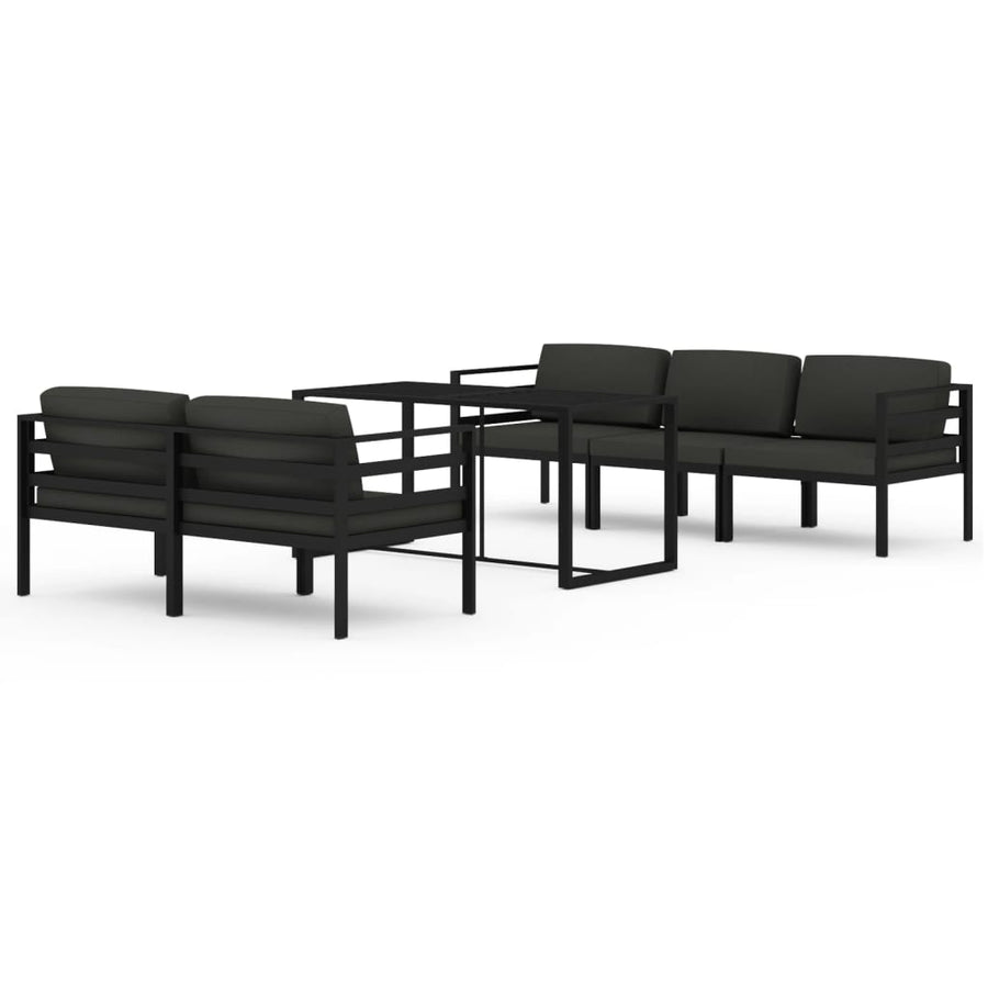 6-Delige Loungeset Met Kussens Aluminium Antracietkleurig 4x hoek + midden + Tafel