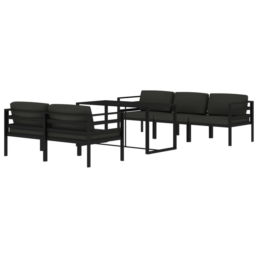 6-Delige Loungeset Met Kussens Aluminium Antracietkleurig 4x hoek + midden + Tafel