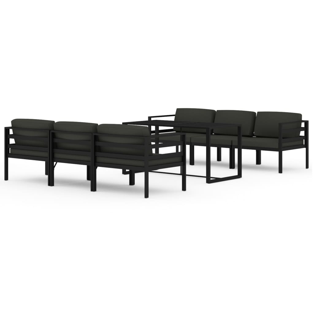 7-Delige Loungeset Met Kussens Aluminium Antracietkleurig 4x hoek + 2x midden + Tafel