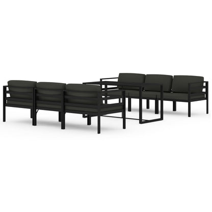 7-Delige Loungeset Met Kussens Aluminium Antracietkleurig 4x hoek + 2x midden + Tafel